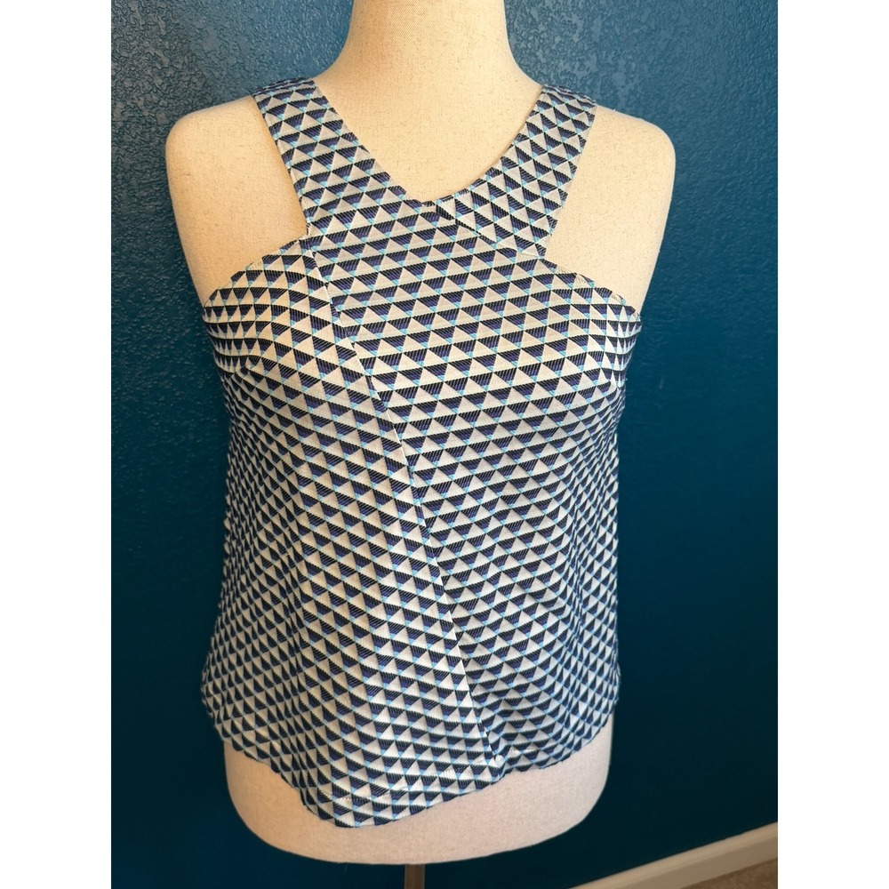 HD in Paris Anthropologie Blue Geometric Triangle Cutout Back Halter Top